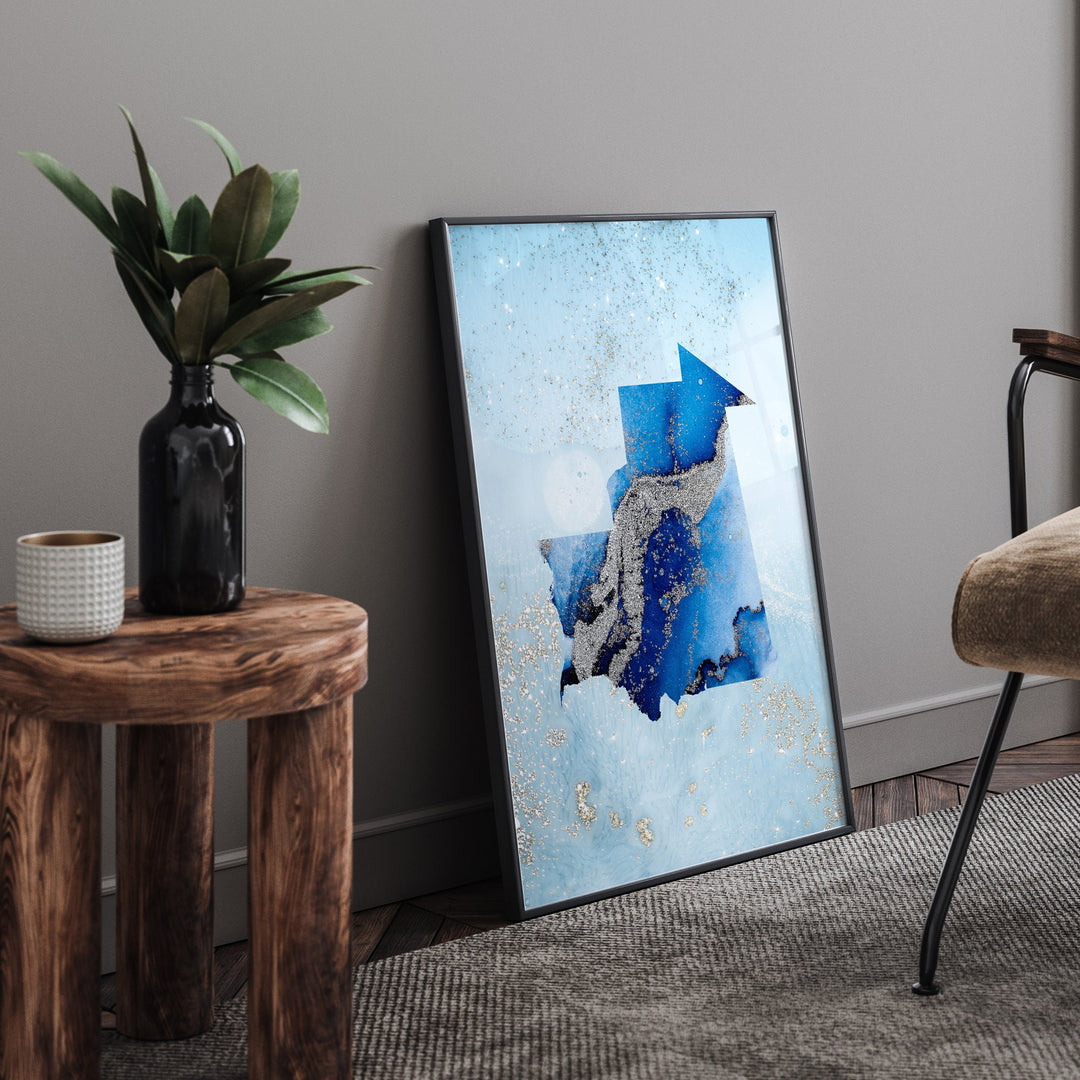 Mauritania Map Shades of Blue & Silver Wall Art Print