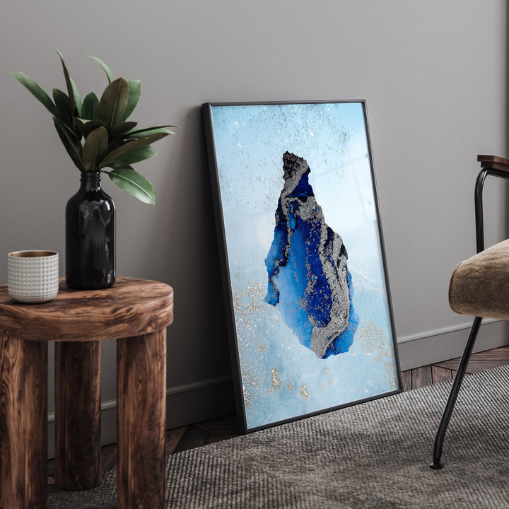 Montserrat Map Shades of Blue & Silver Wall Art Print