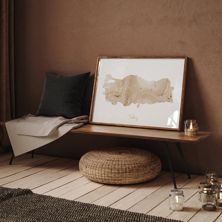 Turkey Map Beige & Gold Wall Art Print