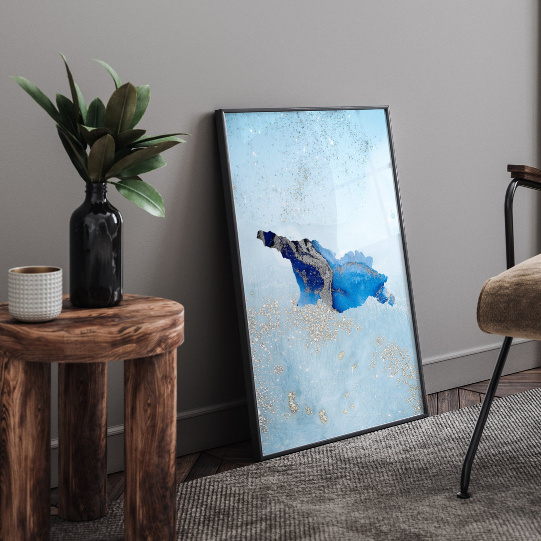 Georgia Map Shades of Blue & Silver Wall Art Print