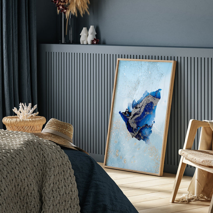 Nicaragua Map Shades of Blue & Silver Wall Art Print