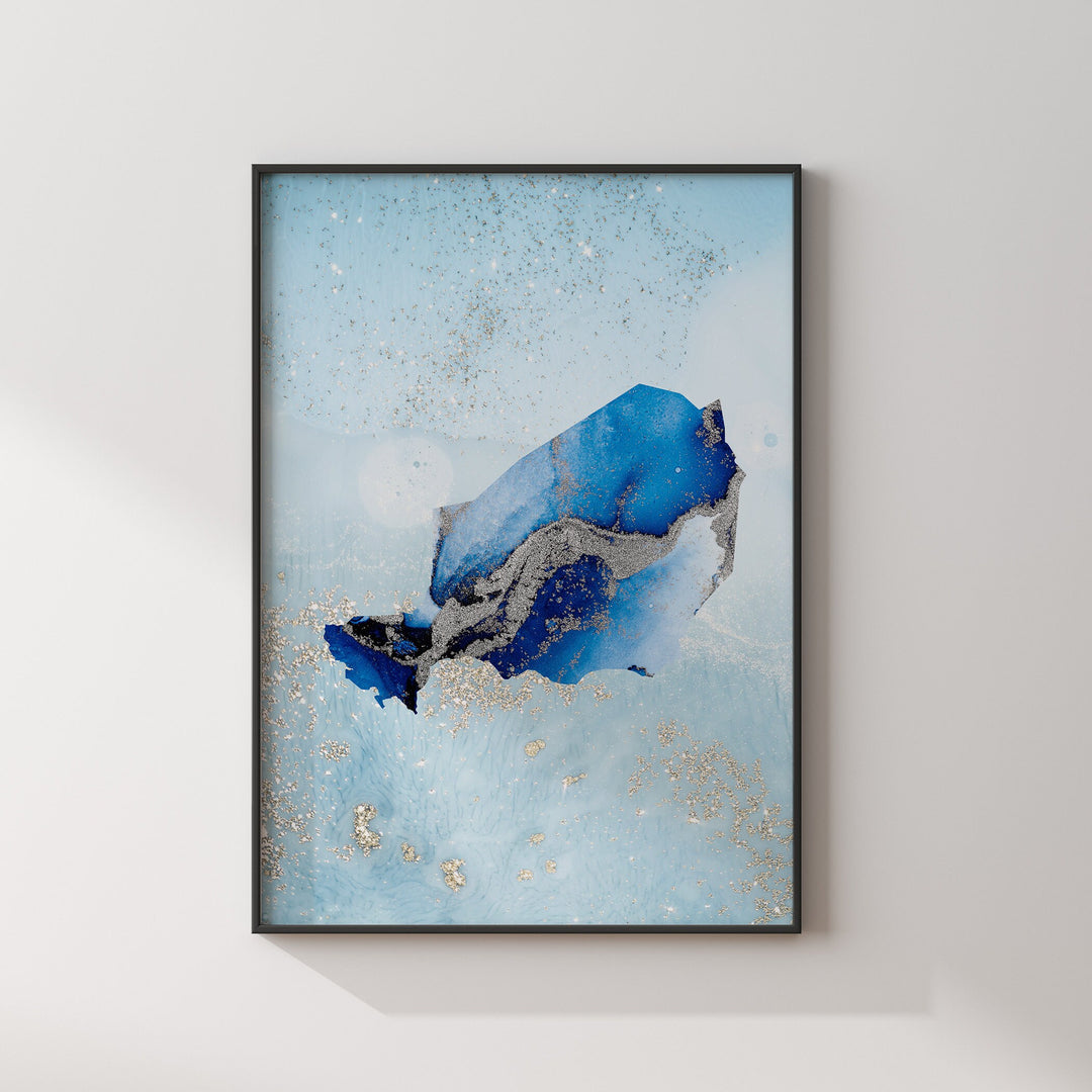 Niger Map Shades of Blue & Silver Wall Art Print