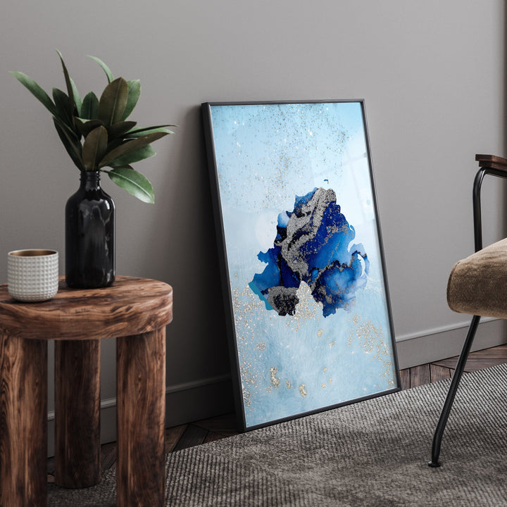 Northern Ireland Map Shades of Blue & Silver Wall Art Print