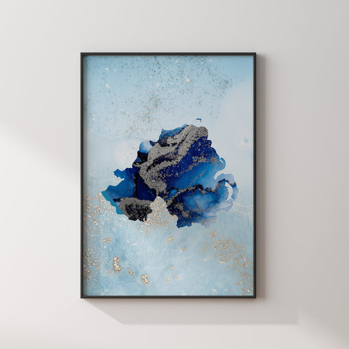 Northern Ireland Map Shades of Blue & Silver Wall Art Print