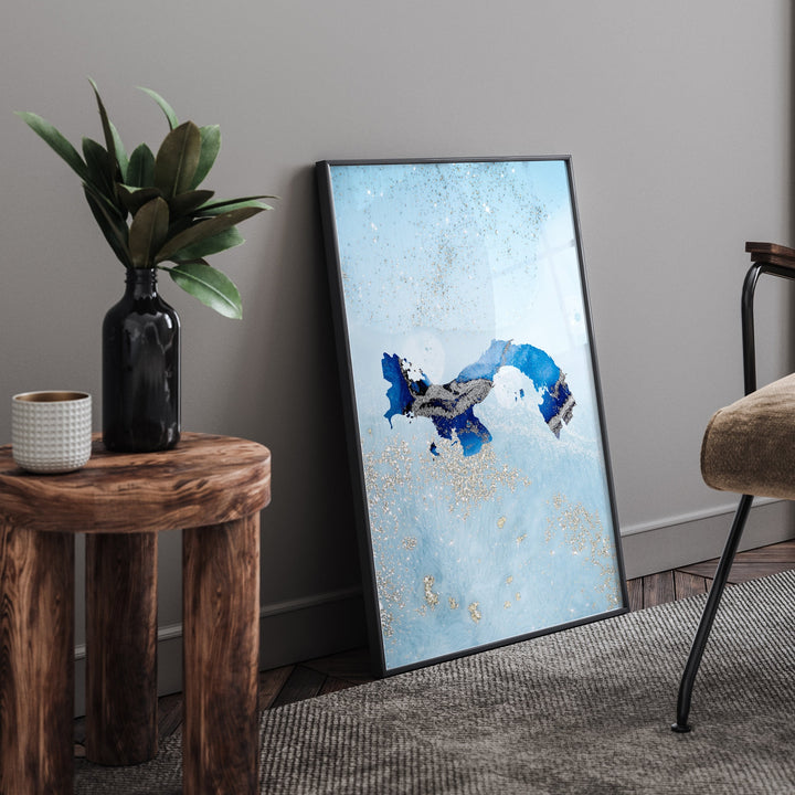 Panama Map Shades of Blue & Silver Wall Art Print