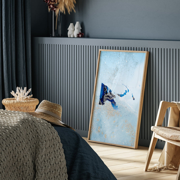 Papua New Guinea Map Shades of Blue & Silver Wall Art Print