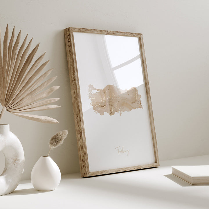 Turkey Map Beige & Gold Wall Art Print