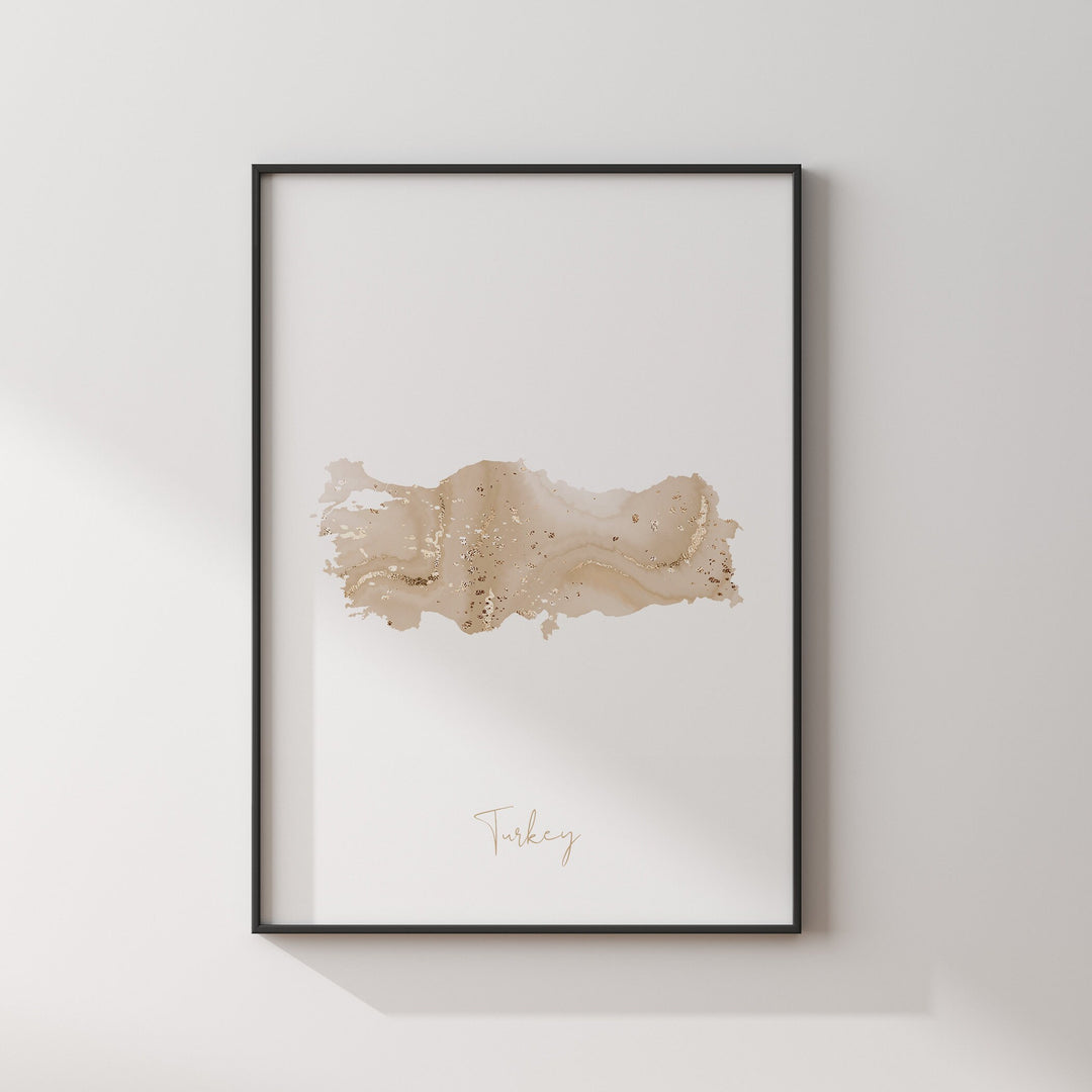 Turkey Map Beige & Gold Wall Art Print