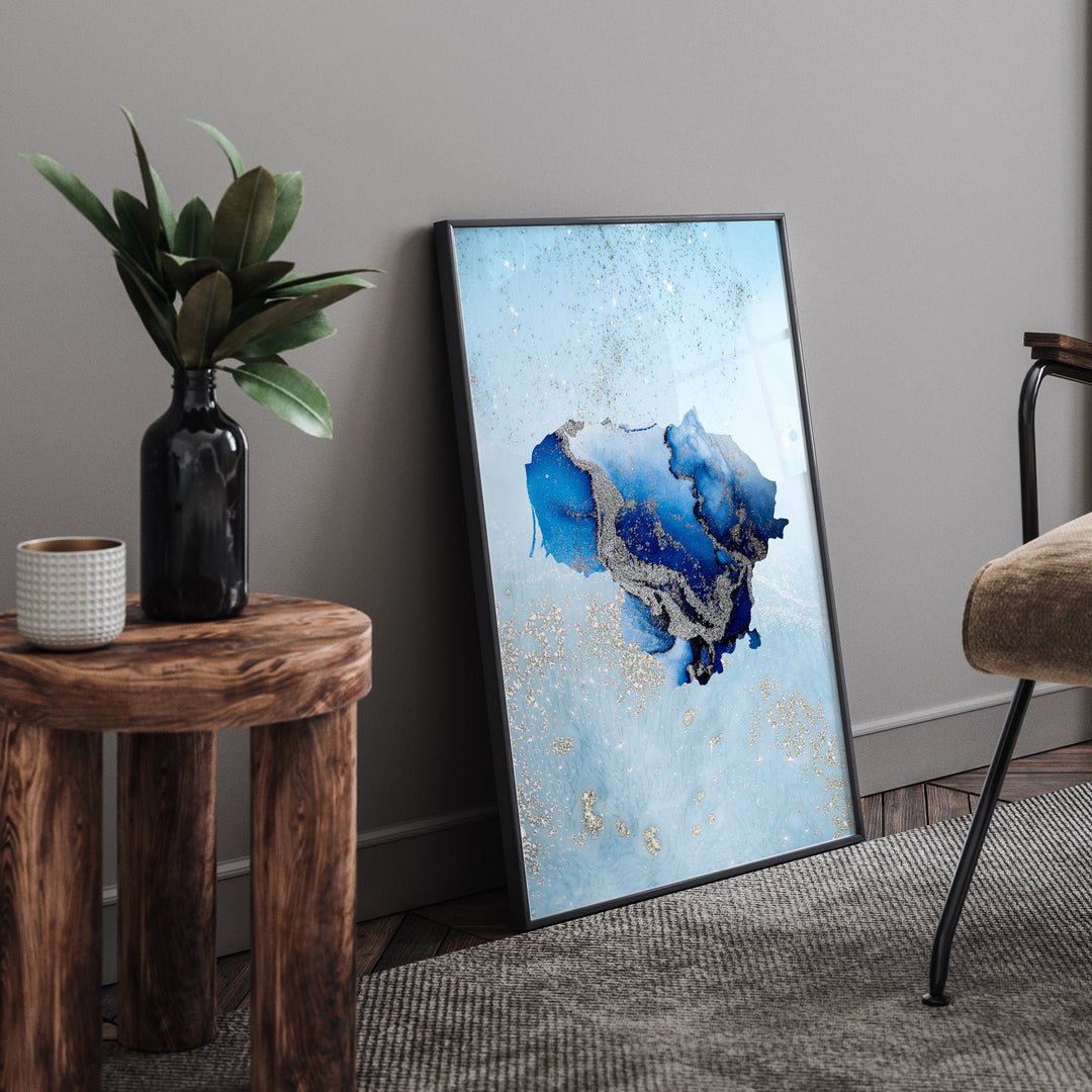 Lithuania Map Shades of Blue & Silver Wall Art Print