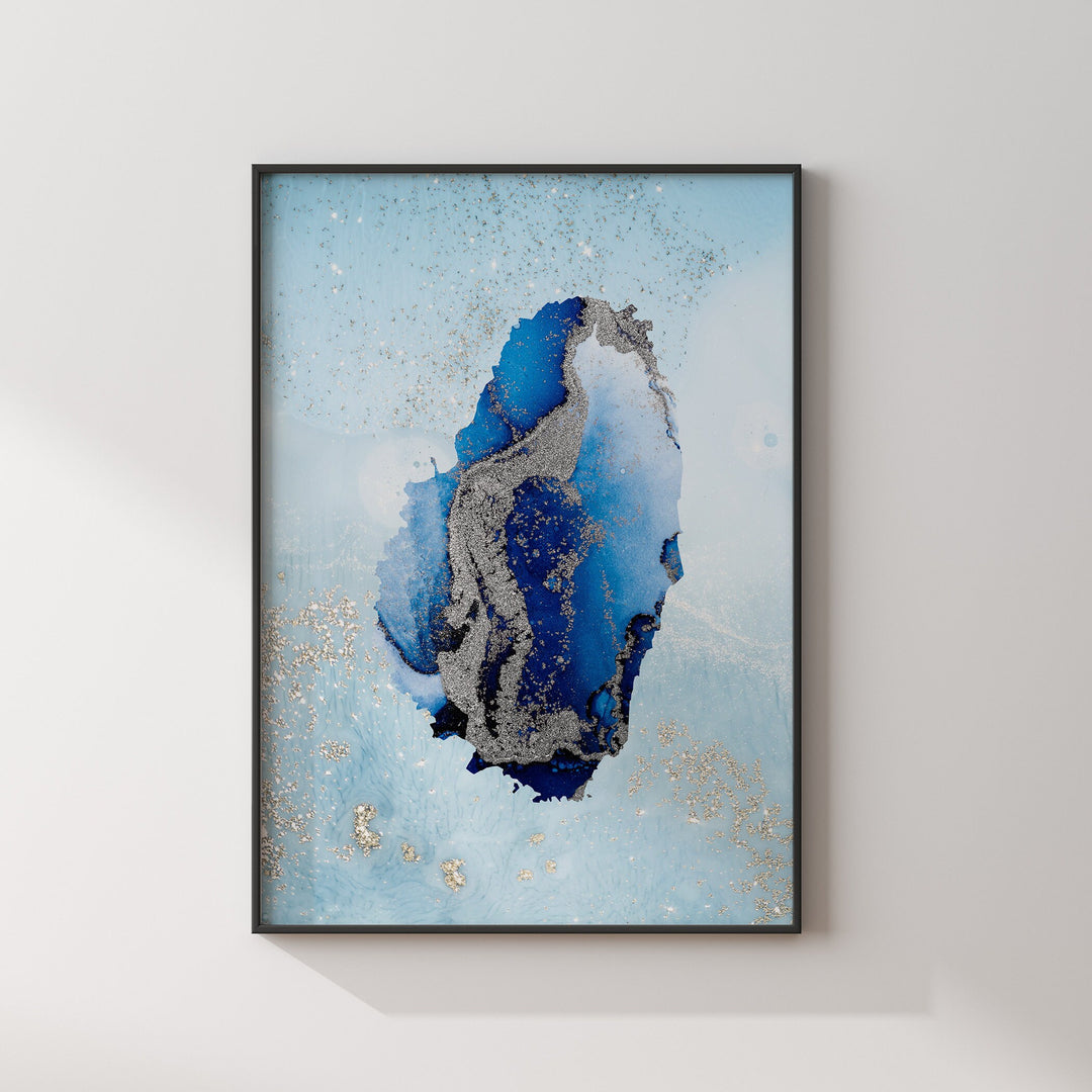 Saint Vincent Map Shades of Blue & Silver Wall Art Print