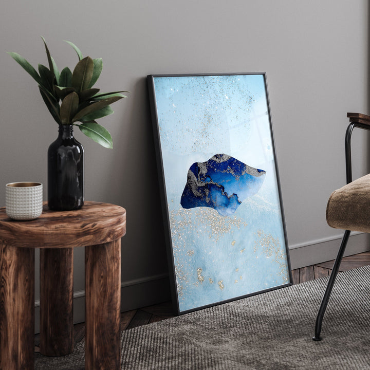 Singapore Map Shades of Blue & Silver Wall Art Print