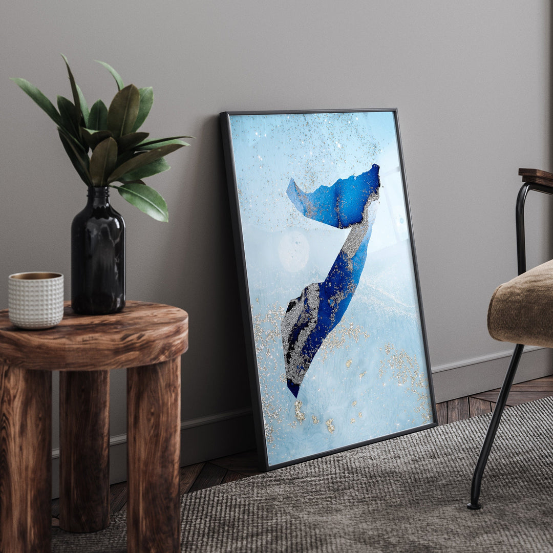 Somalia Map Shades of Blue & Silver Wall Art Print
