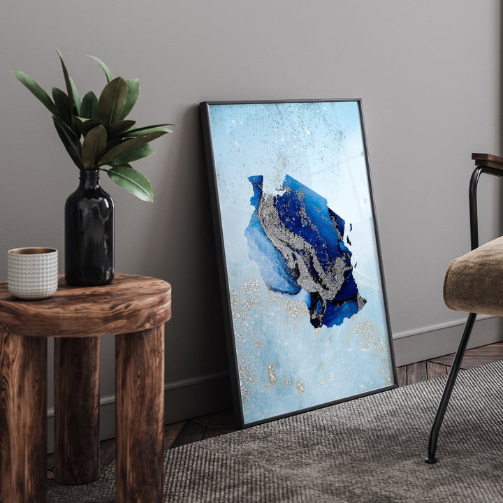 Tanzania Map Shades of Blue & Silver Wall Art Print