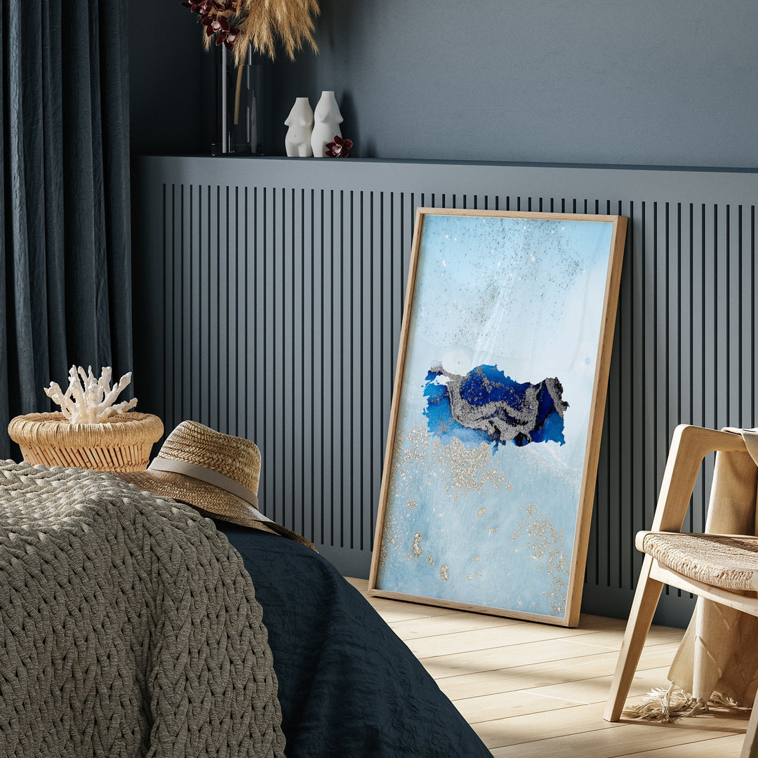 Turkey Map Shades of Blue & Silver Wall Art Print