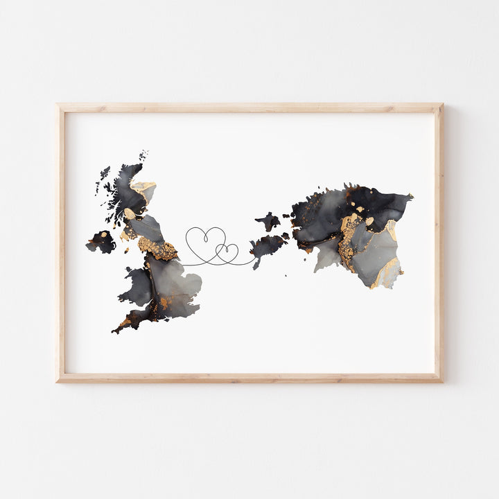 Britain and Estonia Map Black & Gold Travel Wall Art Print | United Kingdom | UK