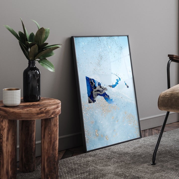 Papua New Guinea Map Shades of Blue & Silver Wall Art Print