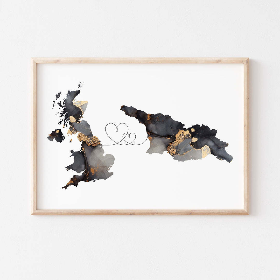 Britain and Georgia Map Black & Gold Travel Wall Art Print | United Kingdom | UK