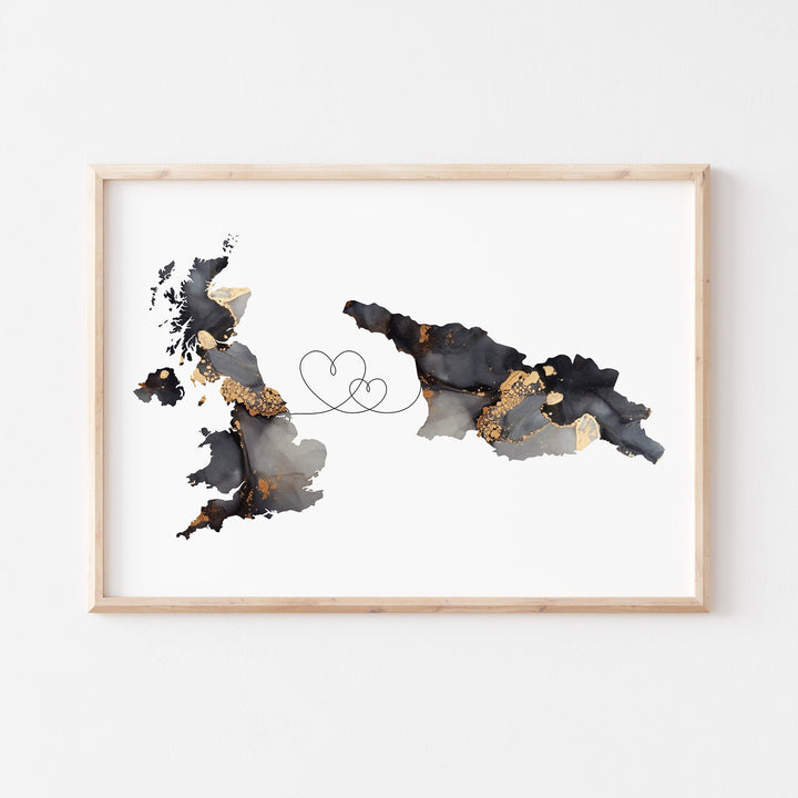 Britain and Georgia Map Black & Gold Travel Wall Art Print | United Kingdom | UK