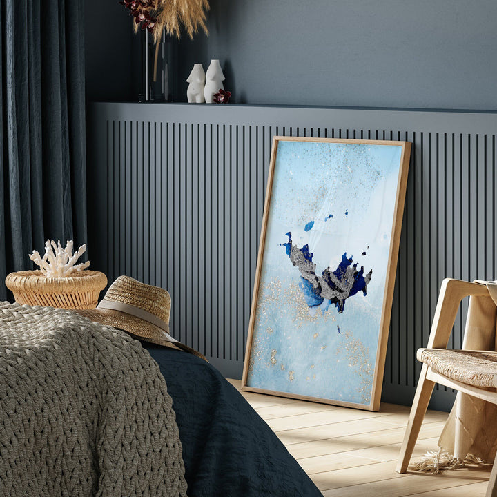 Saint Barthelemy Map Shades of Blue & Silver Wall Art Print