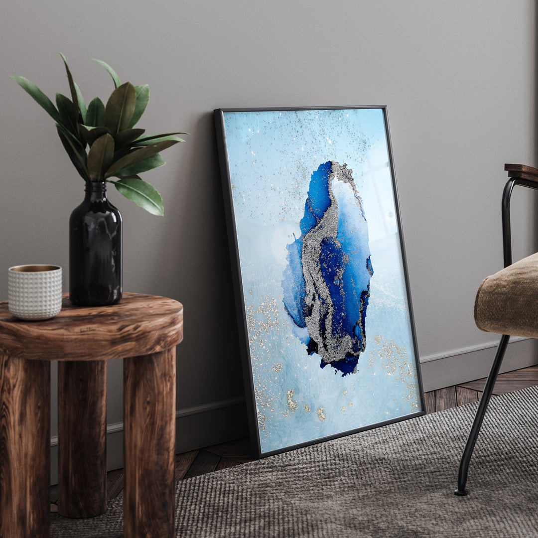 Saint Vincent Map Shades of Blue & Silver Wall Art Print