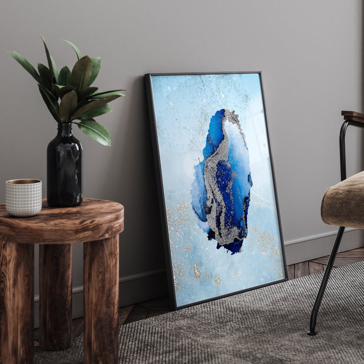 Saint Vincent Map Shades of Blue & Silver Wall Art Print