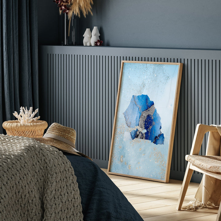 Senegal Map Shades of Blue & Silver Wall Art Print