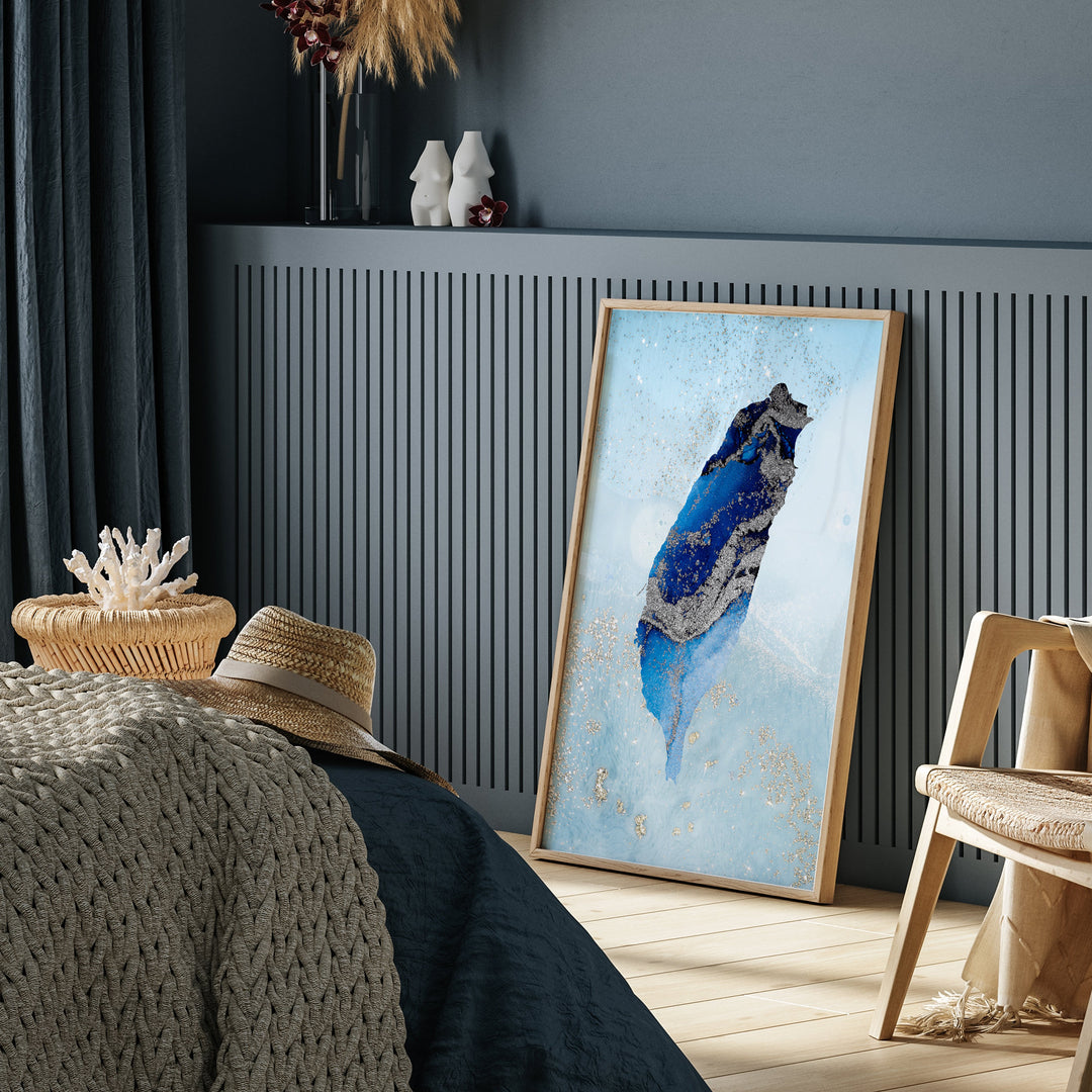 Taiwan Map Shades of Blue & Silver Wall Art Print