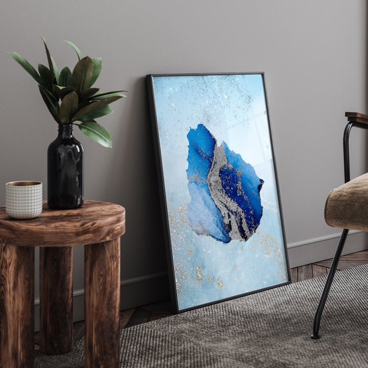 Uruguay Map Shades of Blue & Silver Wall Art Print