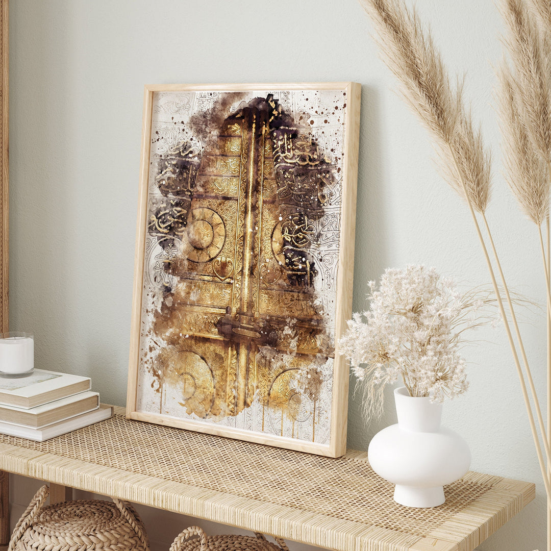 Kaabah Door Watercolour Islamic Wallart Print Makkah Masjid Al Haram Gold