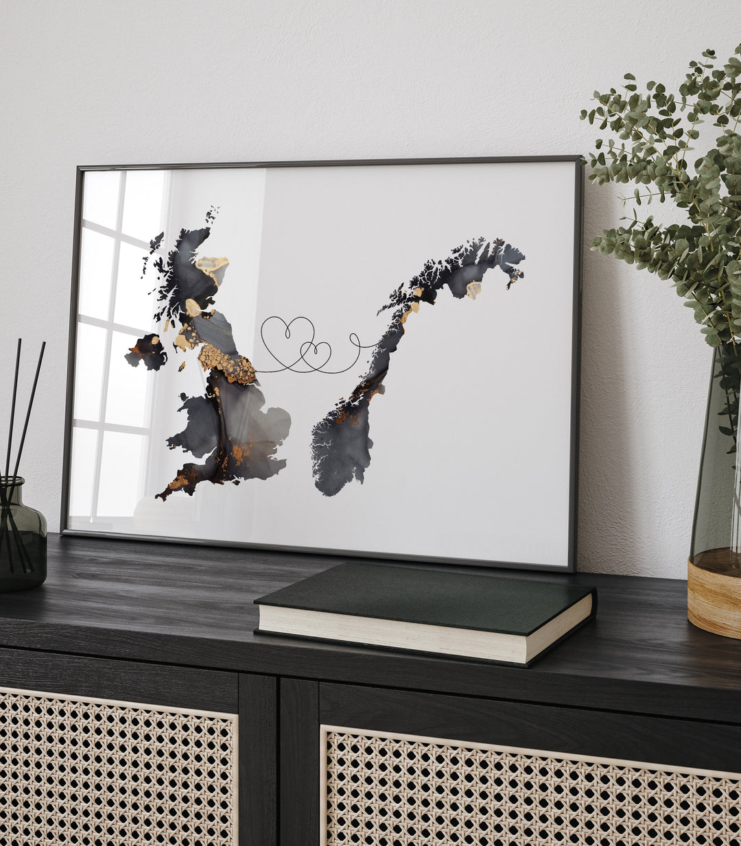 Britain and Norway Map Black & Gold Travel Wall Art Print | United Kingdom | UK