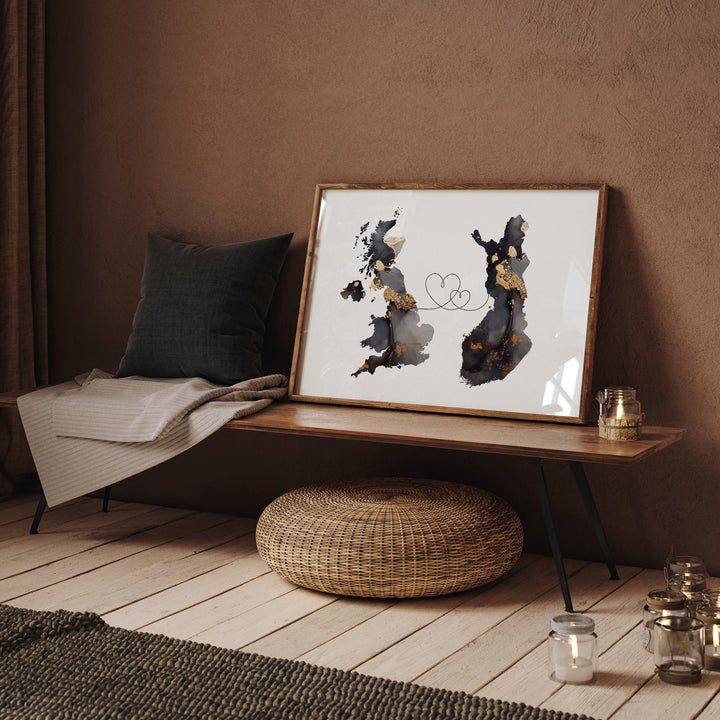 Britain and Ethopia Map Black & Gold Travel Wall Art Print | United Kingdom | UK