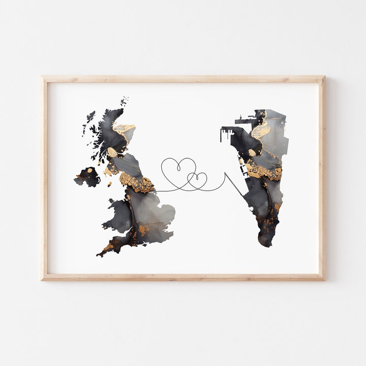 Britain and Gibraltar Map Black & Gold Travel Wall Art Print | United Kingdom | UK