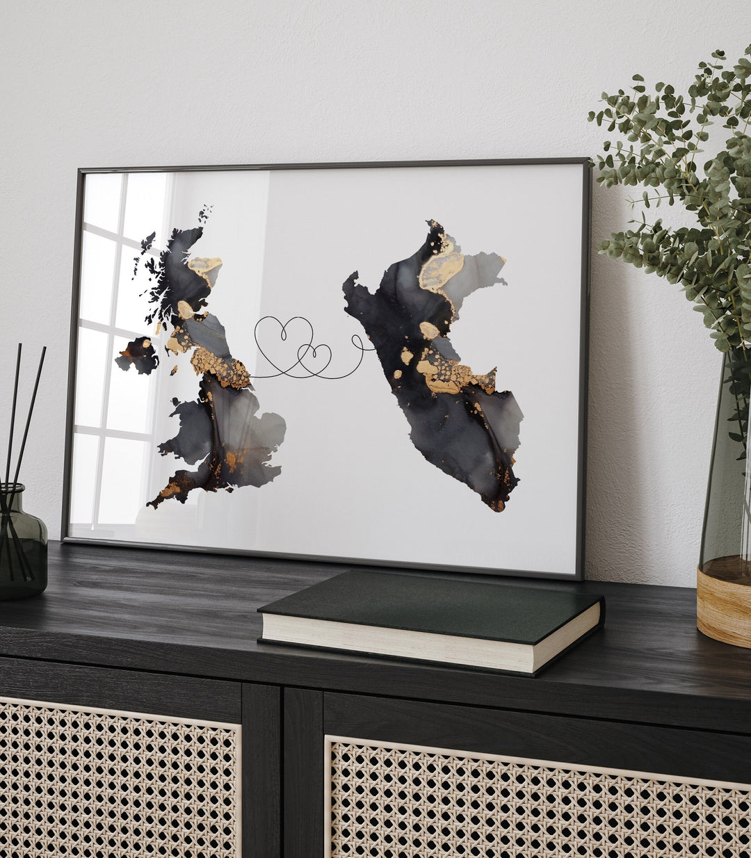 Britain and Peru Map Black & Gold Travel Wall Art Print | United Kingdom | UK