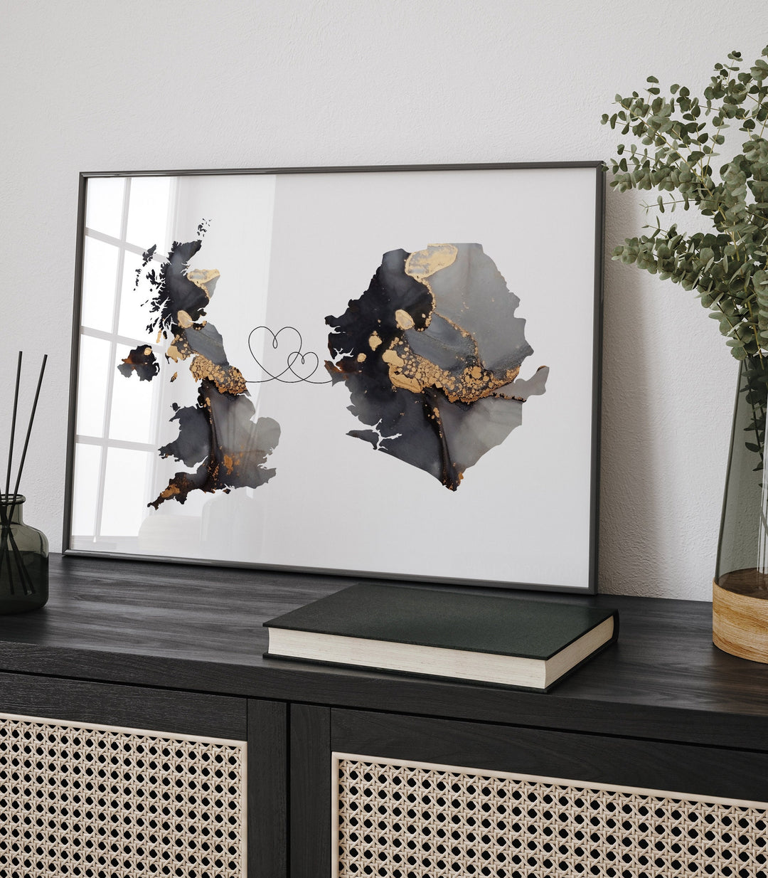 Britain and Sierra Leone Map Black & Gold Travel Wall Art Print | United Kingdom | UK