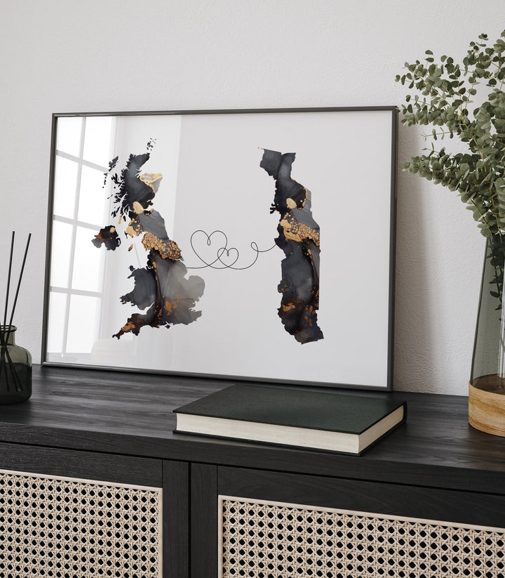 Britain and Togo Map Black & Gold Travel Wall Art Print | United Kingdom | UK