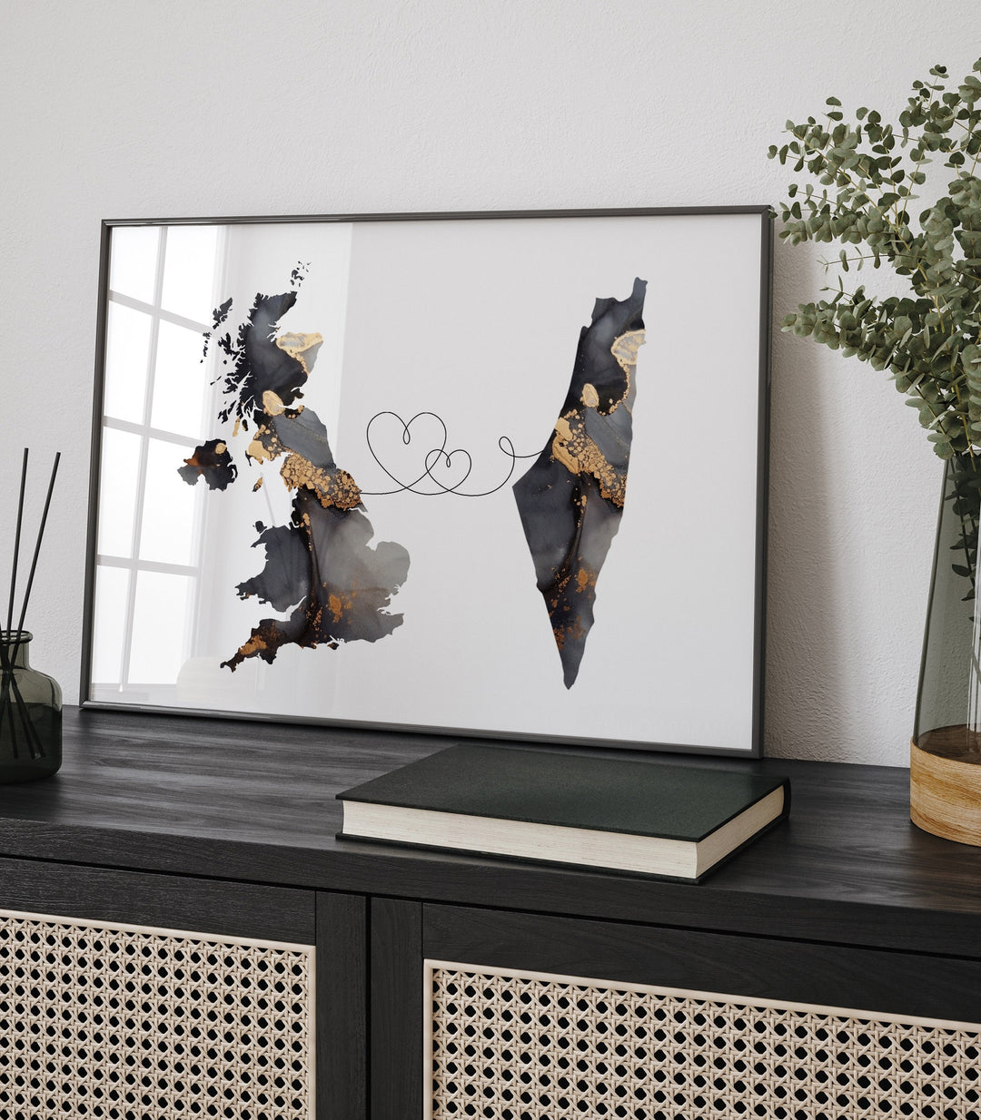 Britain and Palestine Map Black & Gold Travel Wall Art Print | United Kingdom | UK
