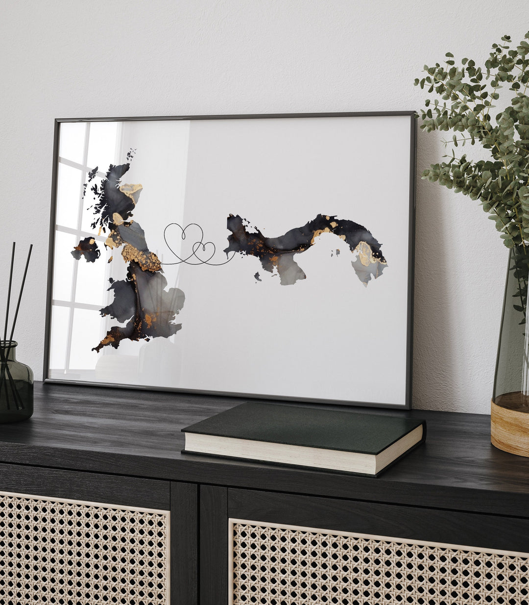 Britain and Panama Map Black & Gold Travel Wall Art Print | United Kingdom | UK