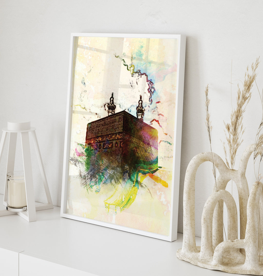 Kaabah Watercolour Islamic Wall Art Print Makkah Masjid Al Haram Black & Gold