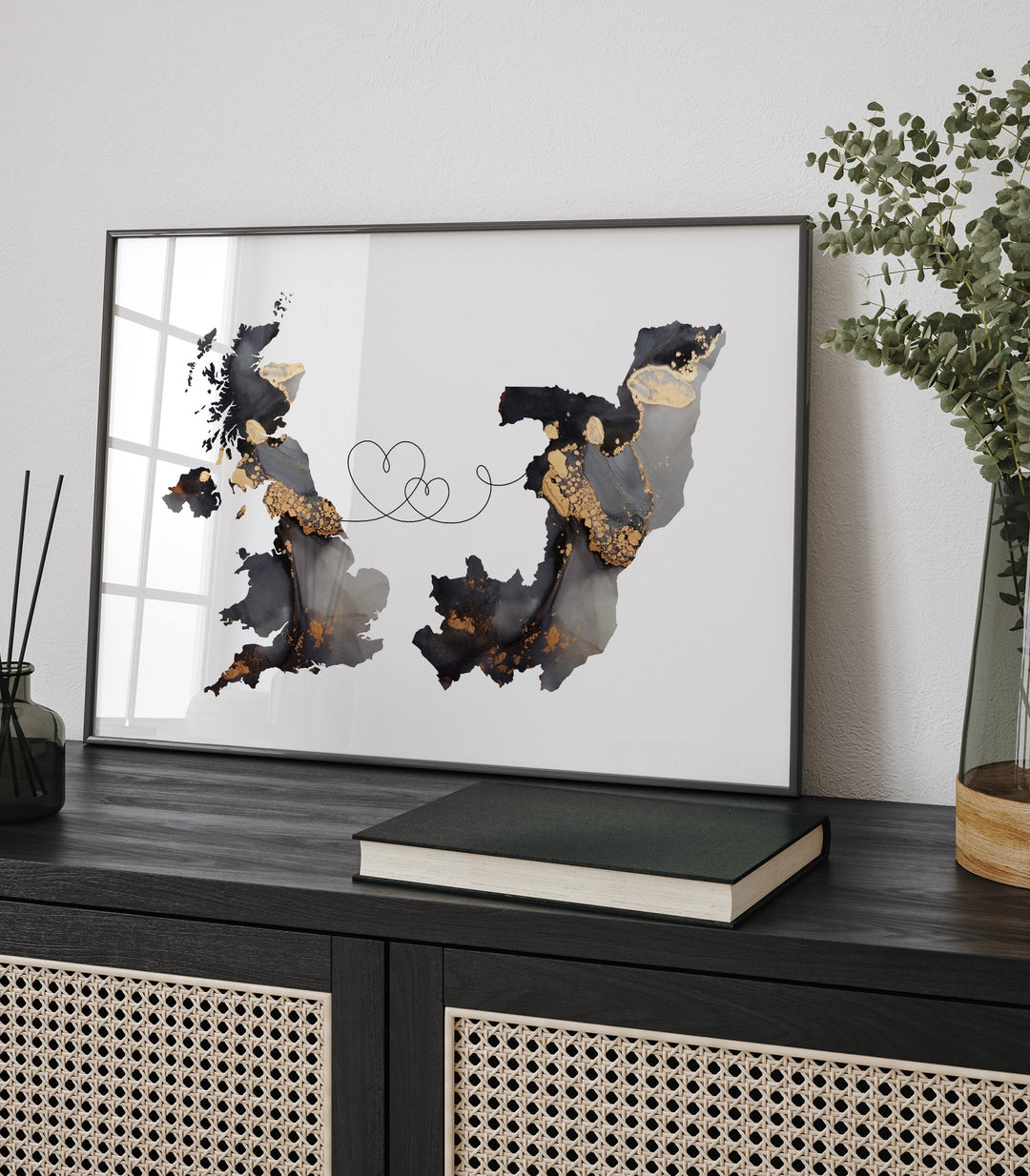 Britain and Republic of the Congo Map Black & Gold Travel Wall Art Print | United Kingdom | UK