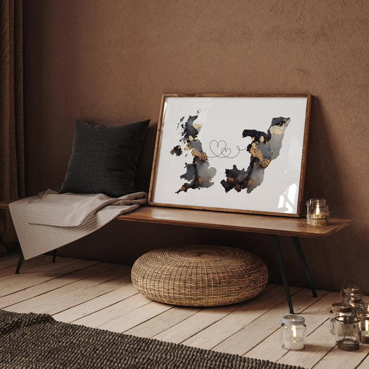 Britain and Republic of the Congo Map Black & Gold Travel Wall Art Print | United Kingdom | UK