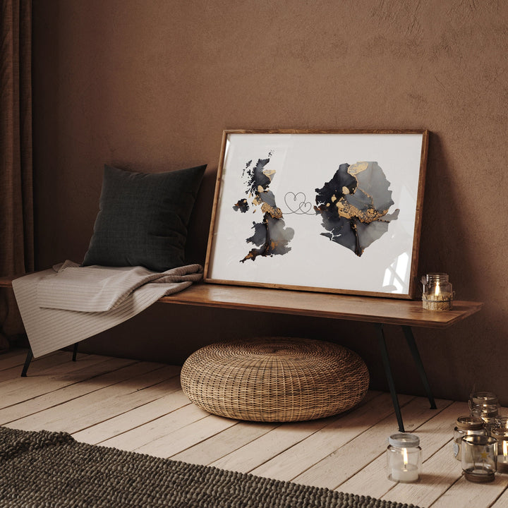 Britain and Sierra Leone Map Black & Gold Travel Wall Art Print | United Kingdom | UK