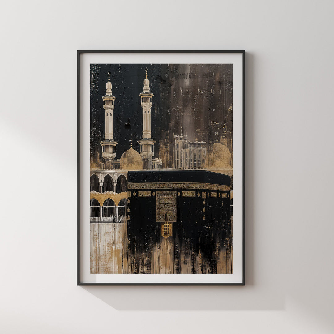 Kaaba Abstract Painting Islamic Wall Art Print | Masjid Al Haram Grand Mosque Mecca | 2024 Edition