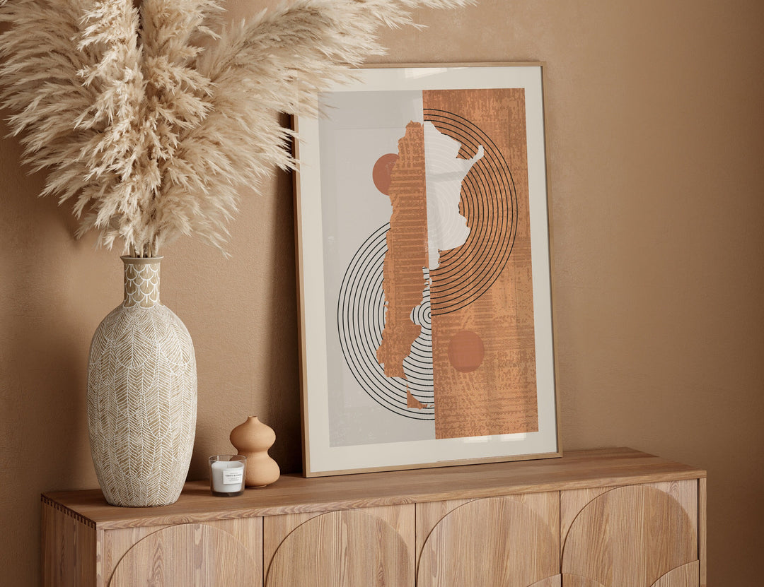 Boho Argentina Map | Mid Century Argentina Wall Art Print