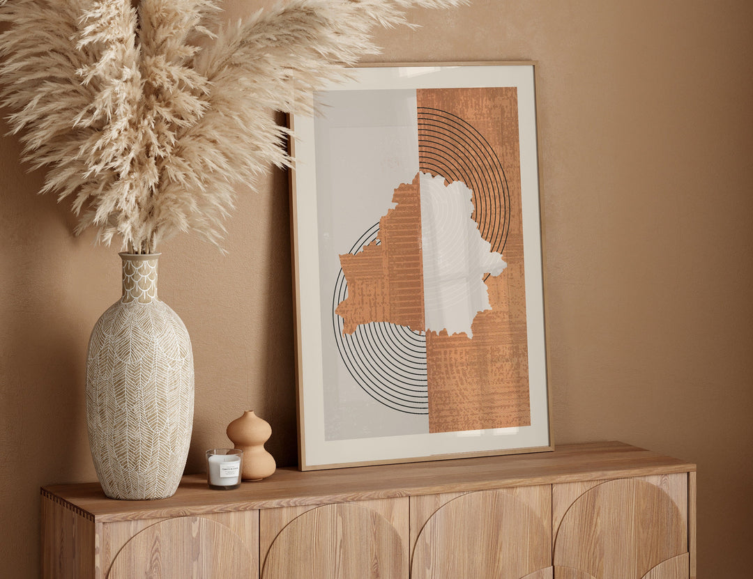 Boho Belarus Map | Mid Century Belarus Wall Art Print