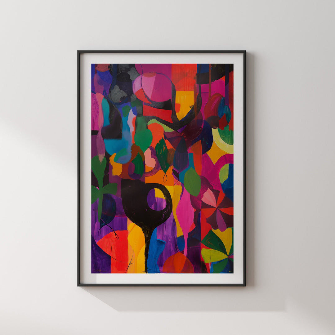 Vibrant Vitality Abstract Painting Wall Art Print | Indian Art | Black, Yellow, Purple, Green Art