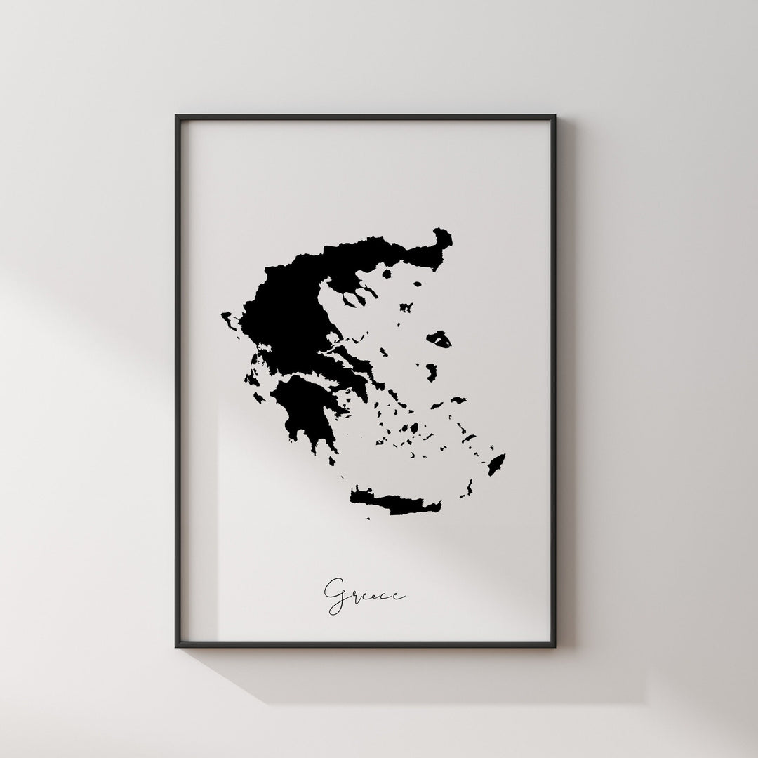 Greece Map Minimalistic Monochrome Wall Art Print