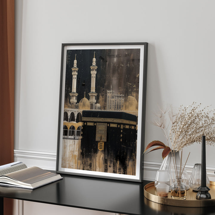 Kaaba Abstract Painting Islamic Wall Art Print | Masjid Al Haram Grand Mosque Mecca | 2024 Edition