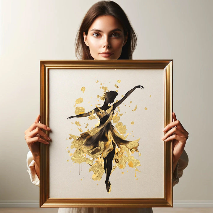 Real Metallic Gold Foil Wall Art Print of a Dancing Woman