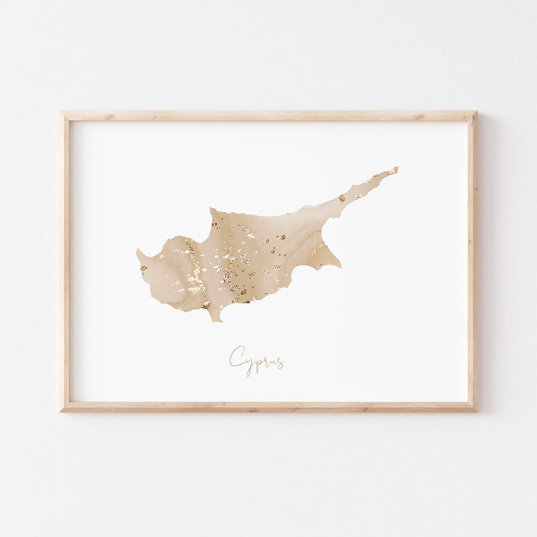Cyprus Map Beige & Gold Wall Art Print
