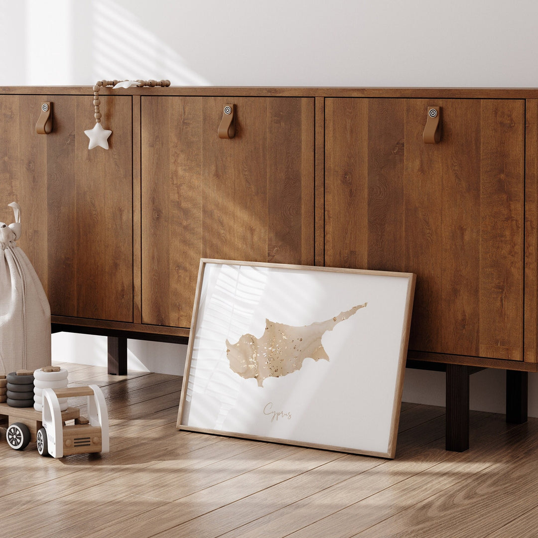 Cyprus Map Beige & Gold Wall Art Print